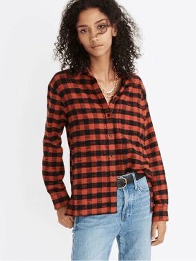 Madewell Red and Black Plaid Button-Down Shirt